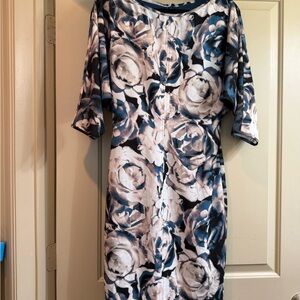 Black Halo Floral Women's Dress in Navy, Black, Teal and White
